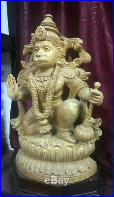 Hindu God Hanuman Temple Cedar Wood Hand Carved Sculpture Garuda Bajrang Statue