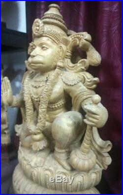 Hindu God Hanuman Temple Cedar Wood Hand Carved Sculpture Garuda Bajrang Statue