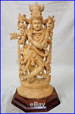 Hindu God Krishna Hand Carved Cedar Wood Sculpture Statue Krishnan Figurine Idol