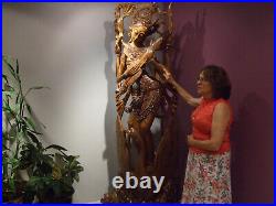 Hindu Goddess Saraswati Balinese Hand carved Wood Sculpture- 7 Feet Tall