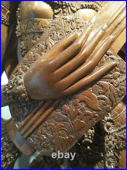 Hindu Goddess Saraswati Balinese Hand carved Wood Sculpture- 7 Feet Tall