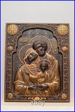 Holy Family Wood Carved Christian Icon Religious Wall Hanging Art Work