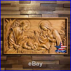 Holy Family Wood Carved icon picture painting sculpture statue figure artwork 3d
