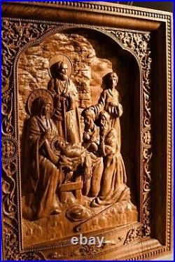 Holy family Nativity WOOD CARVED ICON RELIGIOUS GIFT WALL HANGING ART WORK
