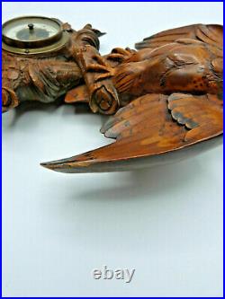Holzschnitzerei Schwarzwald Eule Barometer Black Forest Wood Carving Owl 19th c