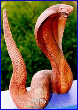 Hooded Cobra Striking Snake Statue handmade wood carving sculpture Bali Art