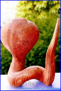 Hooded Cobra Striking Snake Statue handmade wood carving sculpture Bali Art