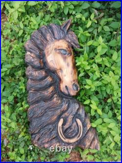Horse Head Wood Sculptures County Rustic Folk Art Cypress Chainsaw Carving Horse Head Wood Sculptures County Rustic Folk Art Cypress Chainsaw Carving