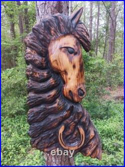 Horse Head Wood Sculptures County Rustic Folk Art Cypress Chainsaw Carving Horse Head Wood Sculptures County Rustic Folk Art Cypress Chainsaw Carving