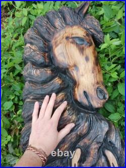 Horse Head Wood Sculptures County Rustic Folk Art Cypress Chainsaw Carving Horse Head Wood Sculptures County Rustic Folk Art Cypress Chainsaw Carving