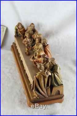 Huge 20,8 Religious Wood carved polychrome Last supper statue sculpture 1970