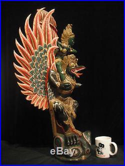 Huge 33 inch (84 cm) Rare Hardwood Carving Vishnu Being Carried by Garuda Bali