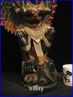 Huge 33 inch (84 cm) Rare Hardwood Carving Vishnu Being Carried by Garuda Bali
