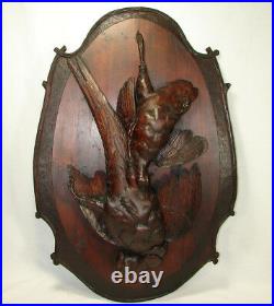 Huge Antique 29.5 Tall Hand Carved Black Forest Plaque Fruits of the Hunt Theme