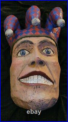 Huge Carved Wood Jester by famous Chainsaw Carver Barre Pinske Signed 22 1/2'