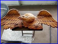 Huge Hand Carved Artisan Antique Wooden Americana Eagle Wall Mount Mid Century