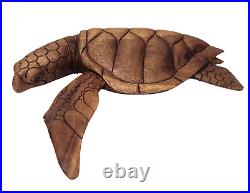 Huge Hand Carved Mahogany Wood Turtle Coral Nautical Art Sculpture Tropical Wall