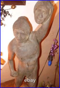 Huge Tribal Headhunter Carved Wood Sculpture Severed Head