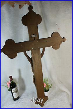 Huge XXL french antique jansenism wood carved crucifix christ Church religious