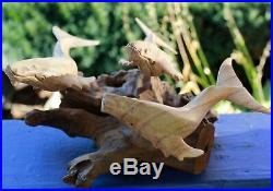 Humpback Whale Pod Sculpture Marine Life Handmade Parasite Wood carving Statue