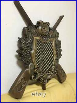 Hunting Shield Trophy Wood Carving Picture 3D Art Work Gift Panno Wall Decor