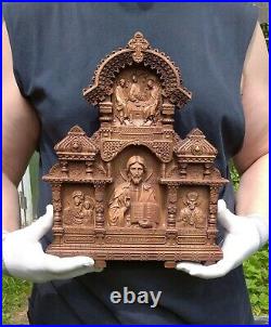ICONOSTASIS Wood carving NATURAL BEECH Lord Almighty Mother of God Holy Trinity