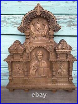 ICONOSTASIS Wood carving NATURAL BEECH Lord Almighty Mother of God Holy Trinity