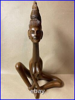 INCREDIBLE WOOD CARVING AFRICAN NUDE WOMAN 17x7 Sit Yoga Position High Detail