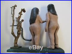 Ildefonso Quiroz Large Vintage Wood Carving Adam Eve Icon Nude Folk Naive Snake