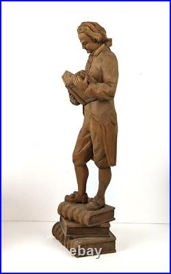Impressive 18 Hand Carved Wood Shakespeare on Books Statue German Master Carver