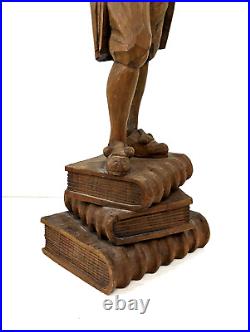 Impressive 18 Hand Carved Wood Shakespeare on Books Statue German Master Carver