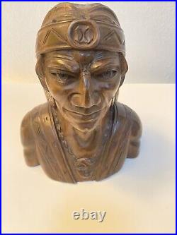 Indian Art Wood Sculpture Antique Carving Chief Head Bust