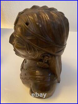 Indian Art Wood Sculpture Antique Carving Chief Head Bust