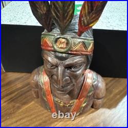 Indian Art Wood Sculpture Carving Chief Head carved bust vintage Indian Art Wood Sculpture Carving Chief Head carved bust vintage