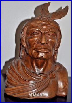 Indian Art Wood Sculpture Carving Chief Head carved bust vintage