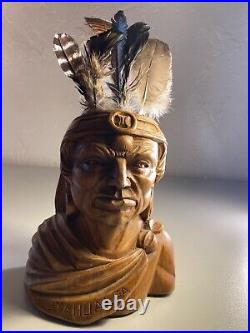 Indian Art Wood Sculpture Carving Chief Head carved bust vintage