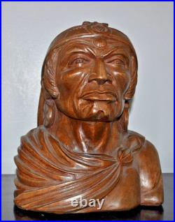 Indian Art Wood Sculpture Carving Chief Head carved bust vintage
