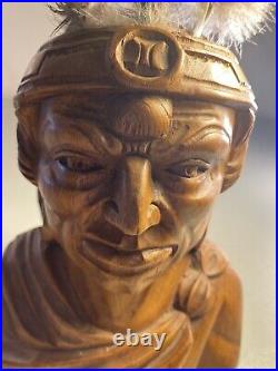 Indian Art Wood Sculpture Carving Chief Head carved bust vintage