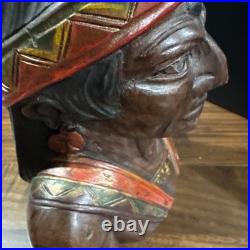 Indian Art Wood Sculpture Carving Chief Head carved bust vintage Indian Art Wood Sculpture Carving Chief Head carved bust vintage