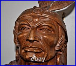 Indian Art Wood Sculpture Carving Chief Head carved bust vintage