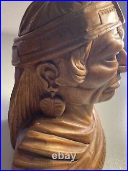 Indian Art Wood Sculpture Carving Chief Head carved bust vintage