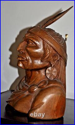 Indian Art Wood Sculpture Carving Chief Head carved bust vintage