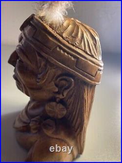 Indian Art Wood Sculpture Carving Chief Head carved bust vintage