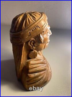 Indian Art Wood Sculpture Carving Chief Head carved bust vintage