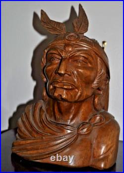 Indian Art Wood Sculpture Carving Chief Head carved bust vintage