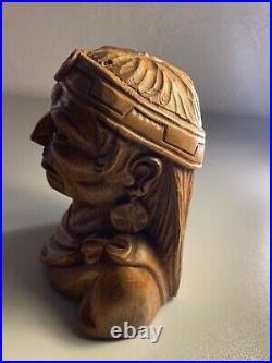 Indian Art Wood Sculpture Carving Chief Head carved bust vintage