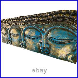 Infinite Faces Buddha Wall Sculpture Panel Hand Carved Bali art Turquoise