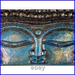 Infinite Faces Buddha Wall Sculpture Panel Hand Carved Bali art Turquoise