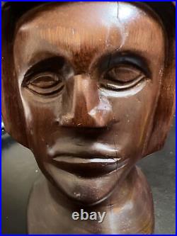 Intriguing Vintage Carved Wood Bust Sculpture of Man, Mid Century Modernist