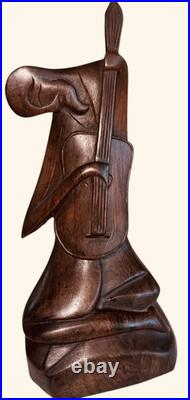 Ironwood Cubist Musician Sculpture After Picasso Style Mid Century 9